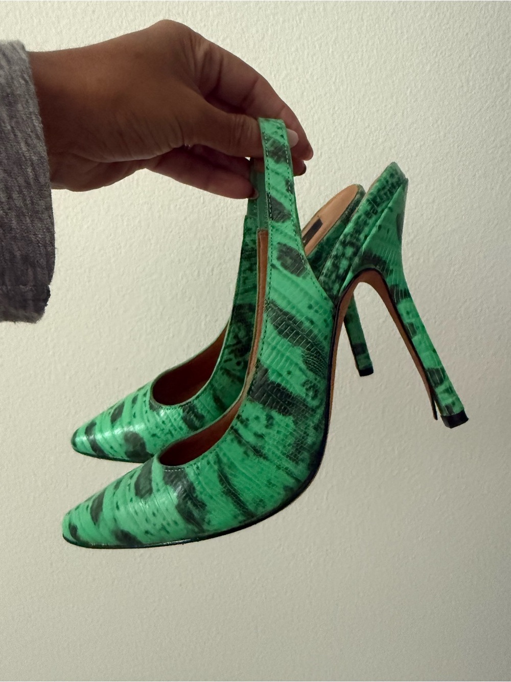 Ann Taylor Green Patterned Slingback Stiletto Heels
